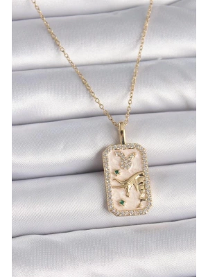 316L Çelik Gold Renk Zincir Boğa Burcu Zirkon Taşlı Kadın Kolye