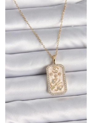 316L Çelik Gold Renk Zincir Yengeç Burcu Zirkon Taşlı Kadın Kolye