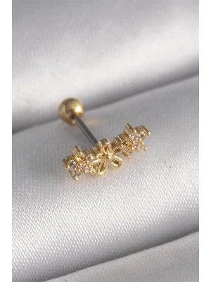 316L Çelik Gold Renk Zirkon Taşlı Çiçek Tragus Piercing