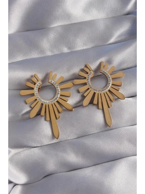 316L Çelik Gold Renk Zirkon Taşlı Güneş Figürlü Küpe