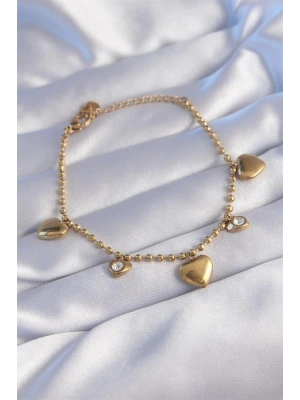316L Çelik Gold Renk Zirkon Taşlı Kalp Model Bileklik