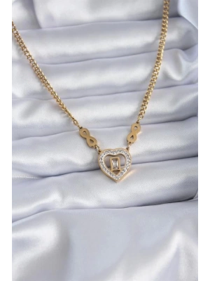 316L Çelik Gold Renk Zirkon Taşlı Kalp Model Sonsuzluk Detay Kadın Kolye