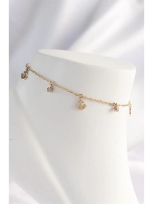 316L Çelik Gold Renk Zirkon Taşlı Minimal Çapa Tasarımlı Halhal