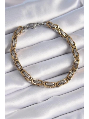 316L Çelik Gümüş Gold Renk Kral Zincir Model Erkek Bileklik