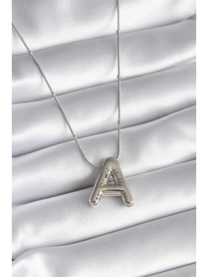 316L Çelik Gümüş Renk Bubble A Harf Model Kadın Kolye