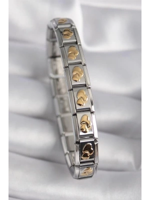 316L Çelik Gümüş Renk Gold Kalp İşleme Nomination Model Kadın Bileklik