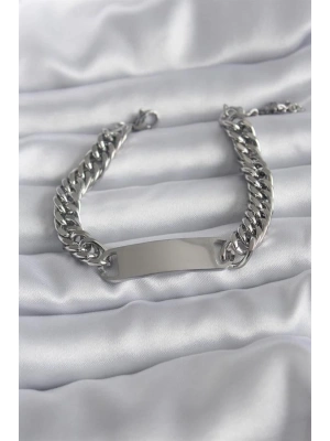 316L Çelik Gümüş Renk İsim Yazılabilir Plaka Model Kadın Bileklik