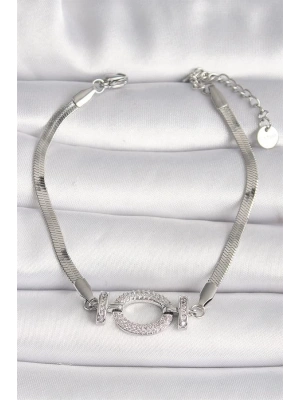 316L Çelik Gümüş Renk İtalyan Zincir Model Zirkon Taşlı Halka Figür Kadın Bileklik