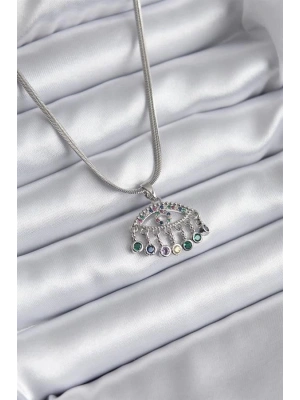 316L Çelik Gümüş Renk İtalyan Zincir Zirkon Taşlı Göz Figür Kadın Kolye