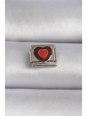 316L Çelik Gümüş Renk Kahverengi Kalp İşlemeli Nomination Charm