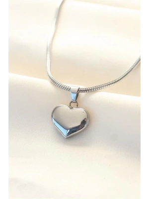 316L Çelik Gümüş Renk Kalp Kolye