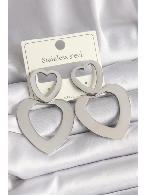 316L Çelik Gümüş Renk Kalp Model Kadın Küpe
