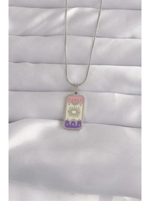 316L Çelik Gümüş Renk Karışık Mineli Ay Figür Tarot Kolye