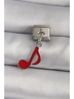 316L Çelik Gümüş Renk Kırmızı Nota Model Nomination Charm