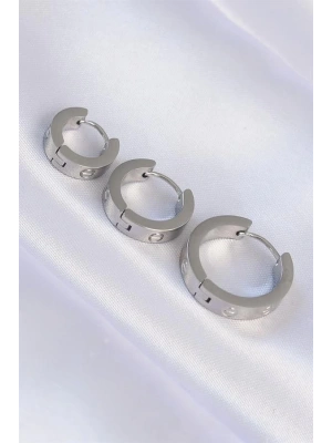 316L Çelik Gümüş Renk Model 3lü Halka Küpe