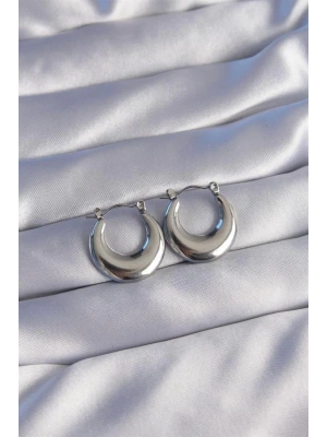 316L Çelik Gümüş Renk Oval Ayna Model Küpe