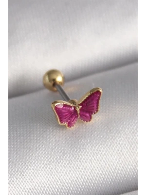316L Çelik Gümüş Renk Pembe Kelebek Model Tragus Piercing
