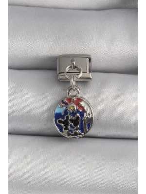 316L Çelik Gümüş Renk Sallantı Dünya Model Nomination Charm