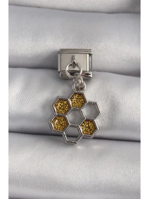 316L Çelik Gümüş Renk Sallantı Simli Bal Beteği Model Nomination Charm