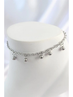 316L Çelik Gümüş Renk Sallantı Topçuk Zincir Model Kadın Halhal