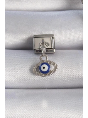 316L Çelik Gümüş Renk Sallantılı Göz Figür Nazar Boncuk Detay Nomination Charm