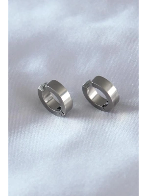 316L Çelik Gümüş Renk Sıkıştırmalı Erkek Küpe