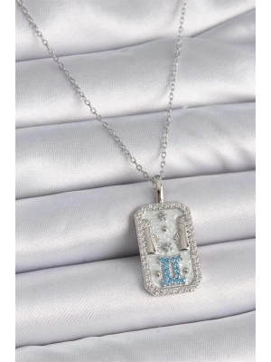 316L Çelik Gümüş Renk Zincir İkizler Burcu Zirkon Taşlı Kadın Kolye