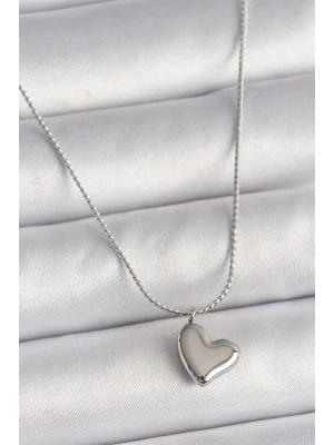 316L Çelik Gümüş Renk Zincir Kalp Figür Kadın Kolye