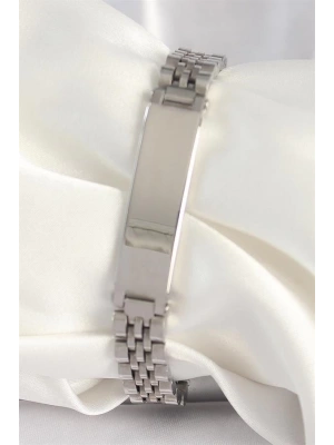 316L Çelik Gümüş Renk Zincir Künye Model Erkek Bileklik