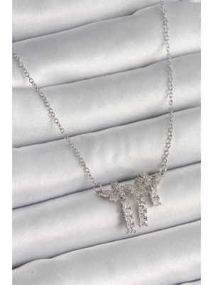 316L Çelik Gümüş Renk Zincir Zirkon Taşlı Kelebek Model Sallantı Detay Kadın Kolye