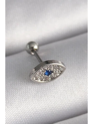 316L Çelik Gümüş Renk Zirkon Taşlı Göz Tragus Piercing