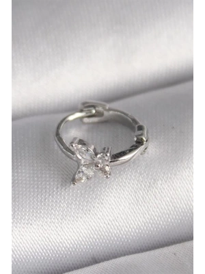 316L Çelik Gümüş Renk Zirkon Taşlı Kelebek Model Tragus Piercing