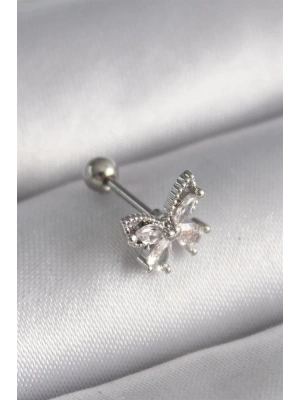 316L Çelik Gümüş Renk Zirkon Taşlı Kelebek Tragus Piercing