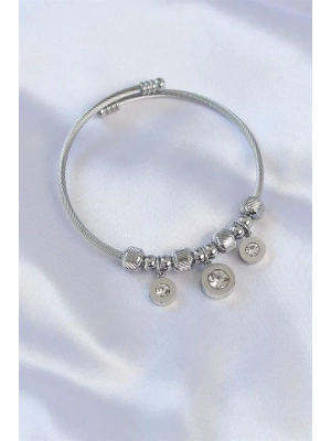 316L Çelik Gümüş Renk Zirkon Taşlı Model Charm Bileklik