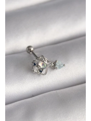 316L Çelik Gümüş Renk Zirkon Taşlı Sallantı Kalp Detay Tragus Piercing