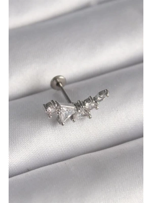 316L Çelik Gümüş Renk Zirkon Taşlı Tragus Piercing