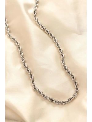 316L Çelik Kararmaz Gümüş Renk Kalın Burgu 60 cm Kadın Kolye