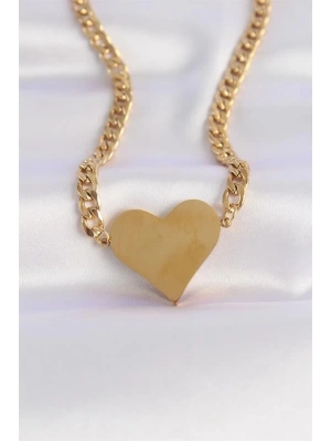 316L Çelik Zincir Altın Renk Düz Plaka Kalp Kolye