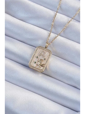 316L Çelik Zincir Altın Renk Zirkon Taşlı Aslan Figürlü Tarot Kolye