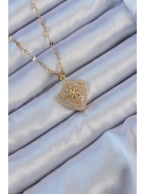 316L Çelik Zincir Altın Renk Zirkon Taşlı Kutup Yıldızı Kolye