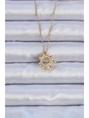 316L Çelik Zincir Altın Renk Zirkon Taşlı Parlayan Yıldız Kolye