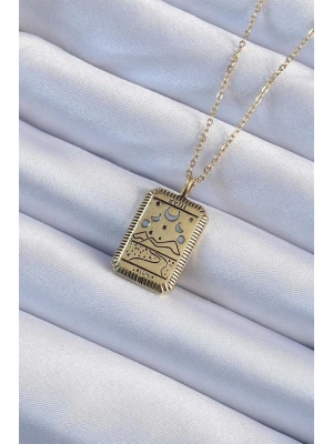 316L Çelik Zincir Eskitme Altın Renk Ay Figürlü Tarot Kolye