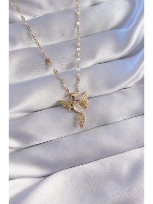316L Çelik Zincir Gold Renk Zirkon Taşlı Anka Kuşu Figürlü Kolye