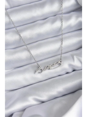 316L Çelik Zincir Gümüş Renk Atatürk İmza Figür Kadın Kolye