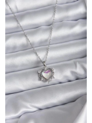 316L Çelik Zincir Gümüş Renk Kalp Model Kadın Kolye