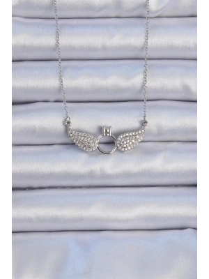 316L Çelik Zincir Gümüş Renk Kanatlı Tektaş Kolye