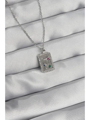 316L Çelik Zincir Gümüş Renk Renkli Zirkon Taşlı Vintage Kolye
