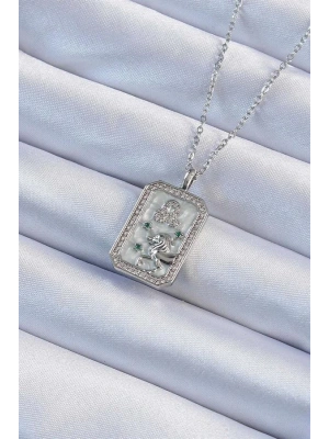 316L Çelik Zincir Gümüş Renk Zirkon Taşlı Aslan Figürlü Tarot Kolye