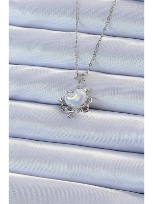 316L Çelik Zincir Gümüş Renk Zirkon Taşlı Gezegen Görünümlü Kalp Kolye