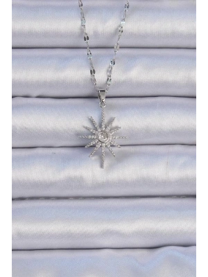 316L Çelik Zincir Gümüş Renk Zirkon Taşlı Kutup Yıldızı Kolye